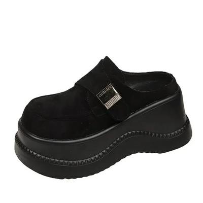 Módna dámska obuv na zvýšenie výšky 8 cm Bez podpätku Polotopánky Jarná Nový štýl Vysoké podpätky s hrubou podrážkou Špička Bežné dámske papuče