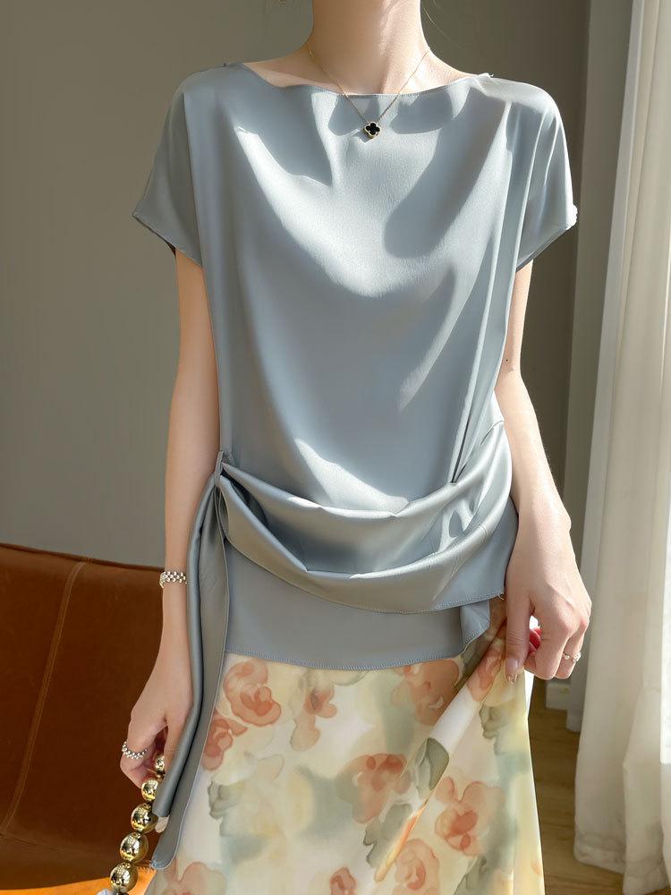 Cross2025 Women's One-Shoulder Ice Silk Summer T-Shirt