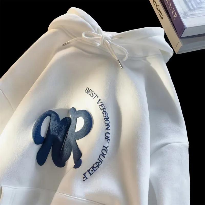 

Korean version of In-fashion s printed men s hooded sweatshirt, simple casual and loose hoodie 3XL