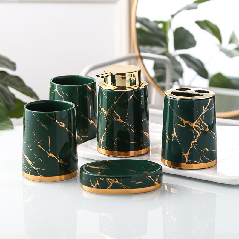 Marbling Ceramic Bathroom Accessories Set Toiletries Wash Set Mouth Cup Lotion Bottle Toothbrush Holder Soap Dish Bathroom Suppl
