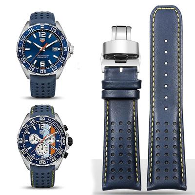 Genuine Leather Watchband For TAG Heuer F1 Racing Car Series Blue Strap for Mido Piloteer Wristband Curved End Bracelet 22mm