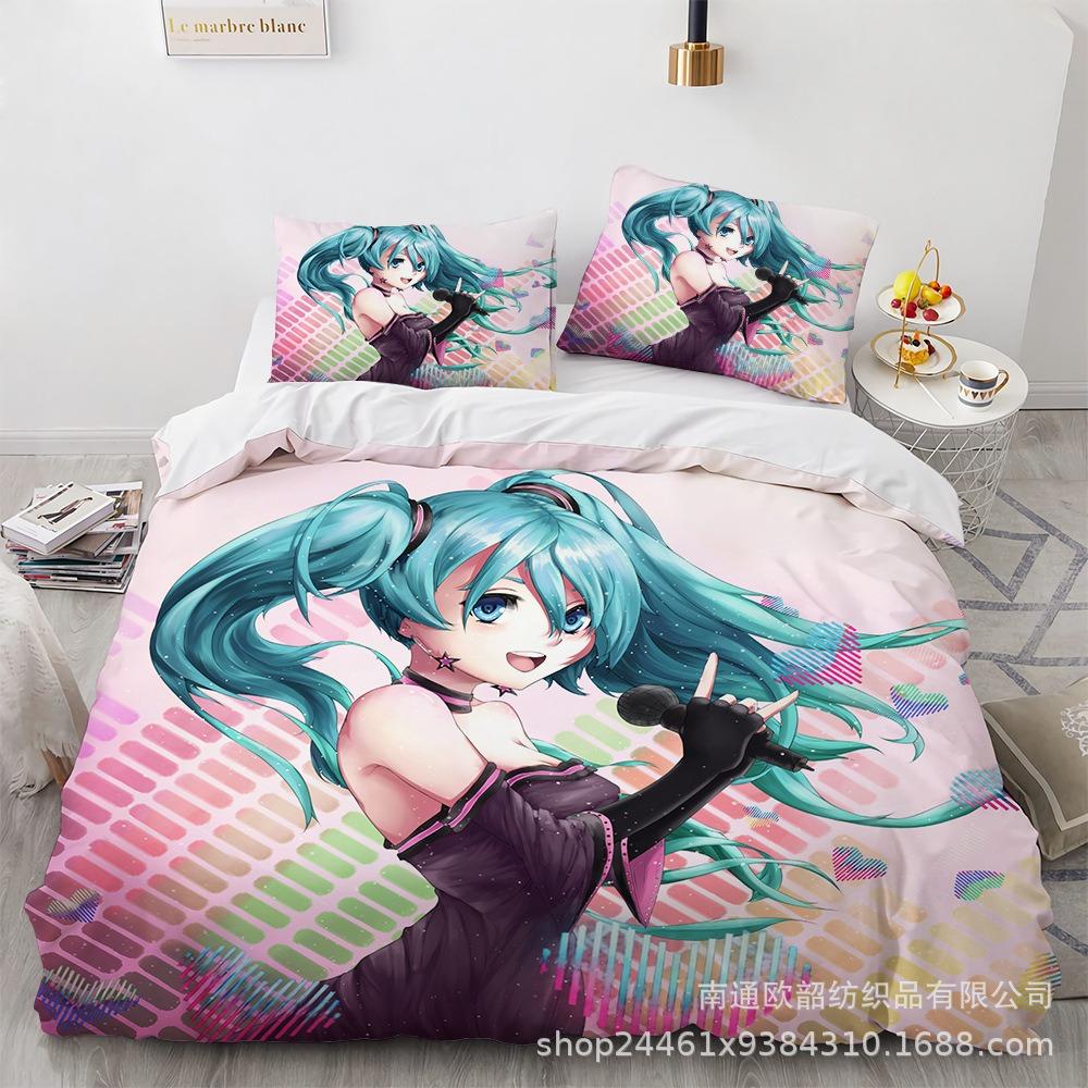 Hot Anime beautiful girl Hatsune Miku Balinese Duvet Cover Set Bedding with 1-2 Pillowcases Room Teens Bedroom Decor Fans Gift