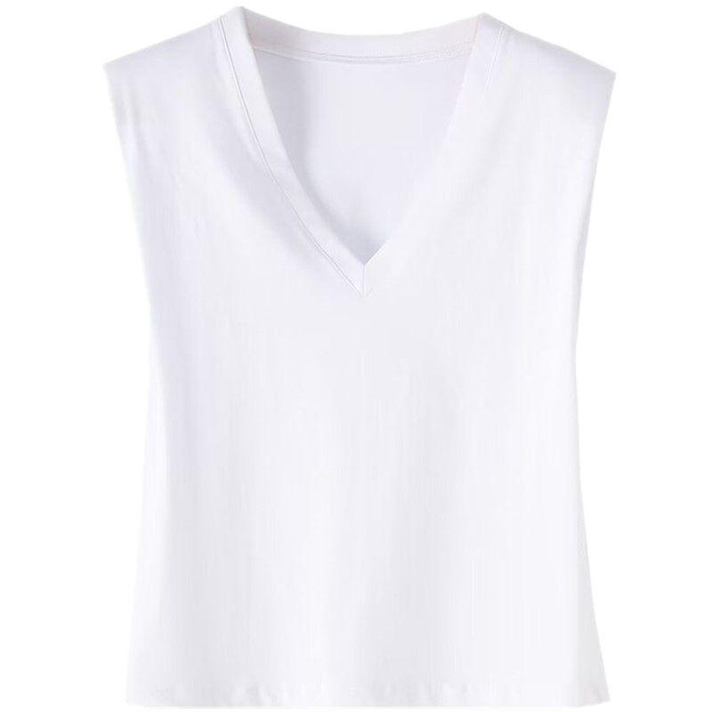 

Fashion Style 2024 Autumn New Women s Clothing Easiest for Match Cotton Plaid White Sleeveless Vest T-shirt 0858626 White L