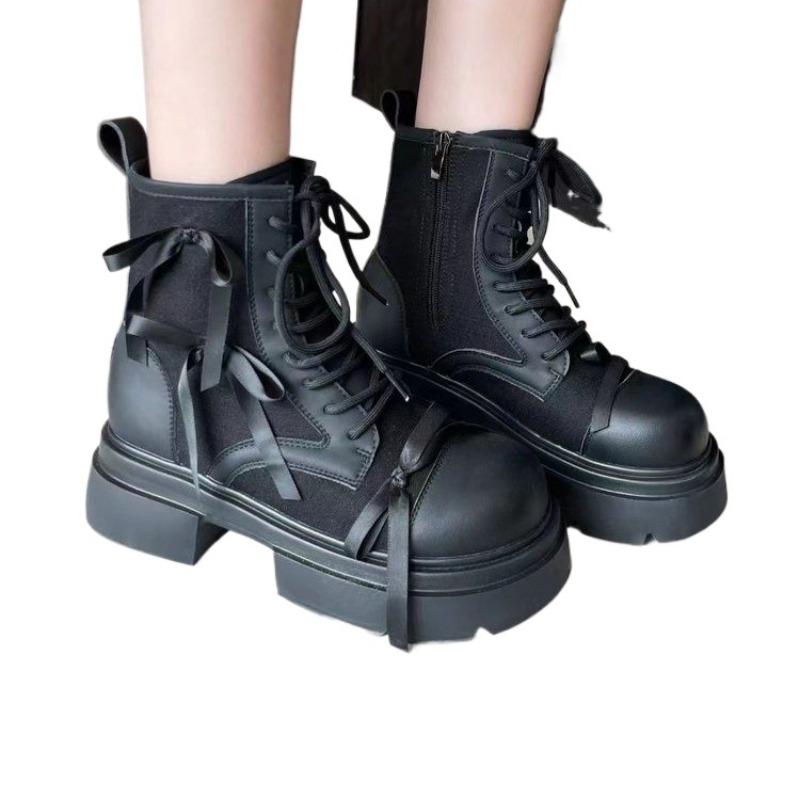 Ladies Shoes  Ankle Women's Boots Classics Modern Boots Women Bow Tie Cross-tied Round Toe Side Zip Square Heel Women Shoes