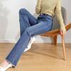 Blaue ausgestellte Jeans für Damen, hohe Taille, elastisch, schmal, Sommer, Retro-Rand, Y2K, lässige Streetwear, Vintage-Hose