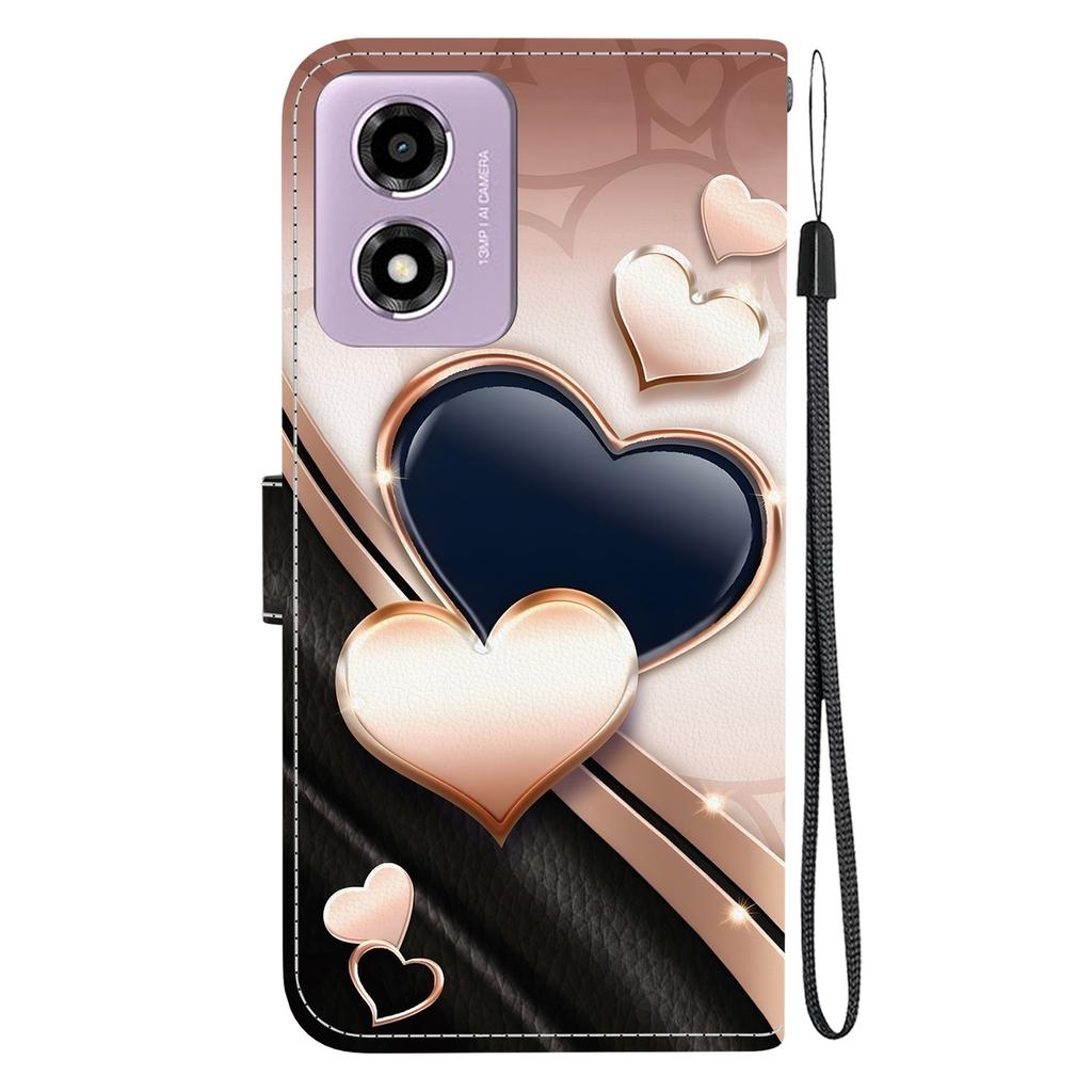 Handmade PU Leather Flip Case for Motorola Moto G04s / Moto E14 Anti-Slip Shockproof Cover with Wrist Strap & Heart/Rose Cat Designs