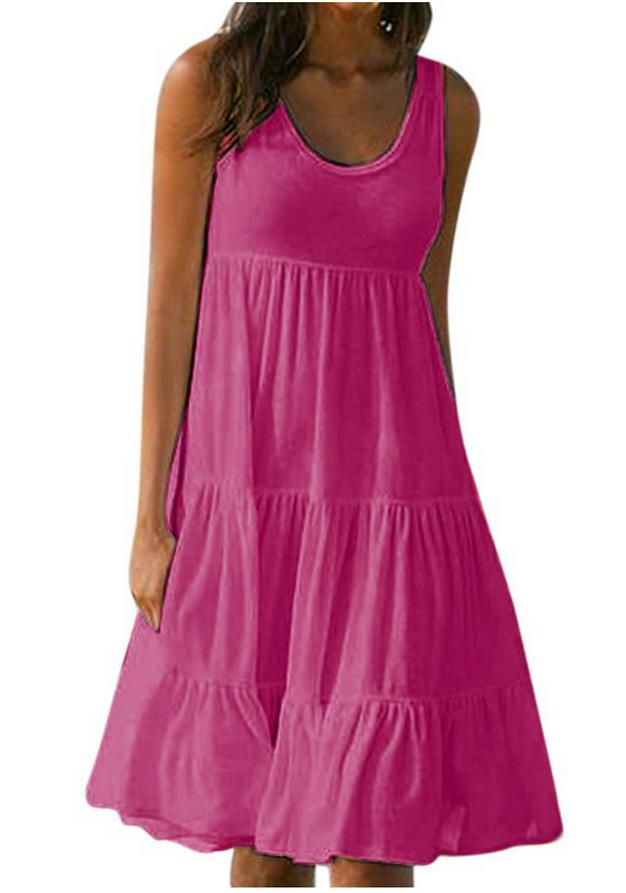 Women's Sleeveless Round Neck Patchwork Beach Dress - 7 Colors, 8 Sizes