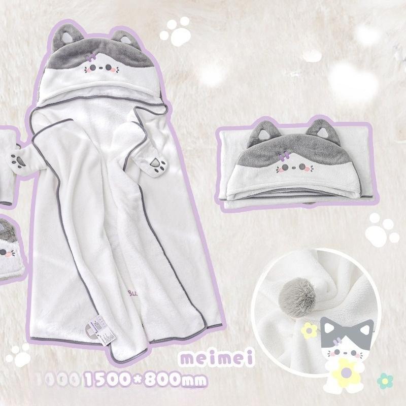 RosyPosy soft furnishings, cute plush kitten blanket, office nap flannel shawl blanket air conditioner blanket