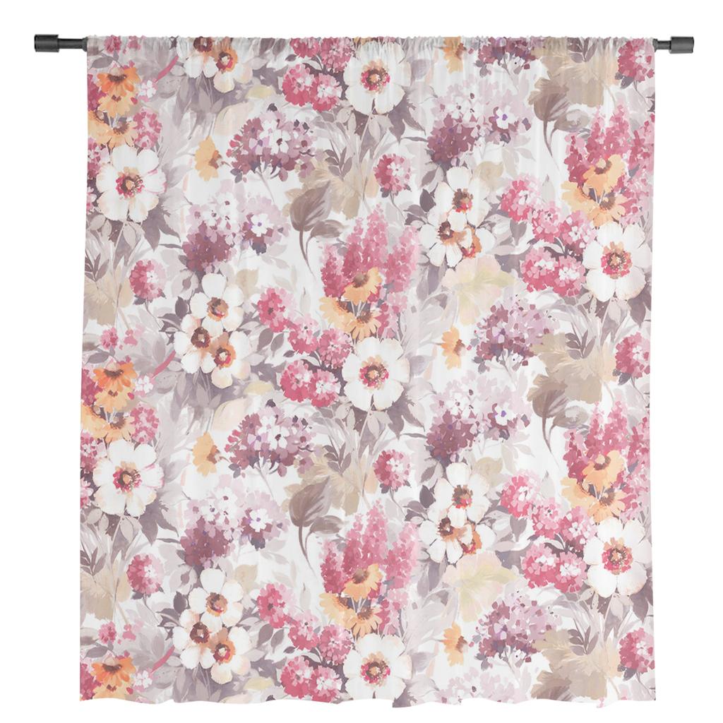 Spring Texture Watercolor Flower Hydrangea Tulle Curtains For Living Room Kitchen Sheer Voile Curtain Bedroom Window Panels