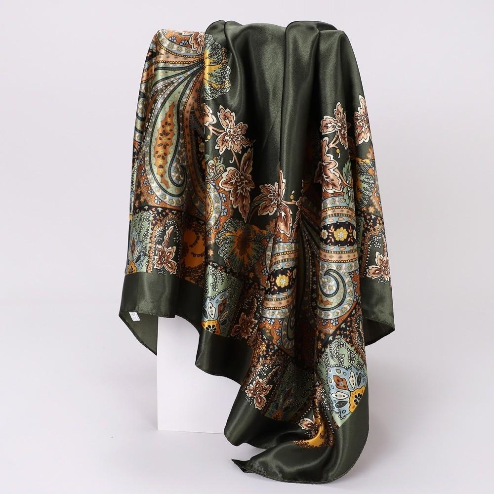 

Bohemian Satin Square Scarf Floral Print Silk Headkerchief Women Muslim Hijab Bandana Office A