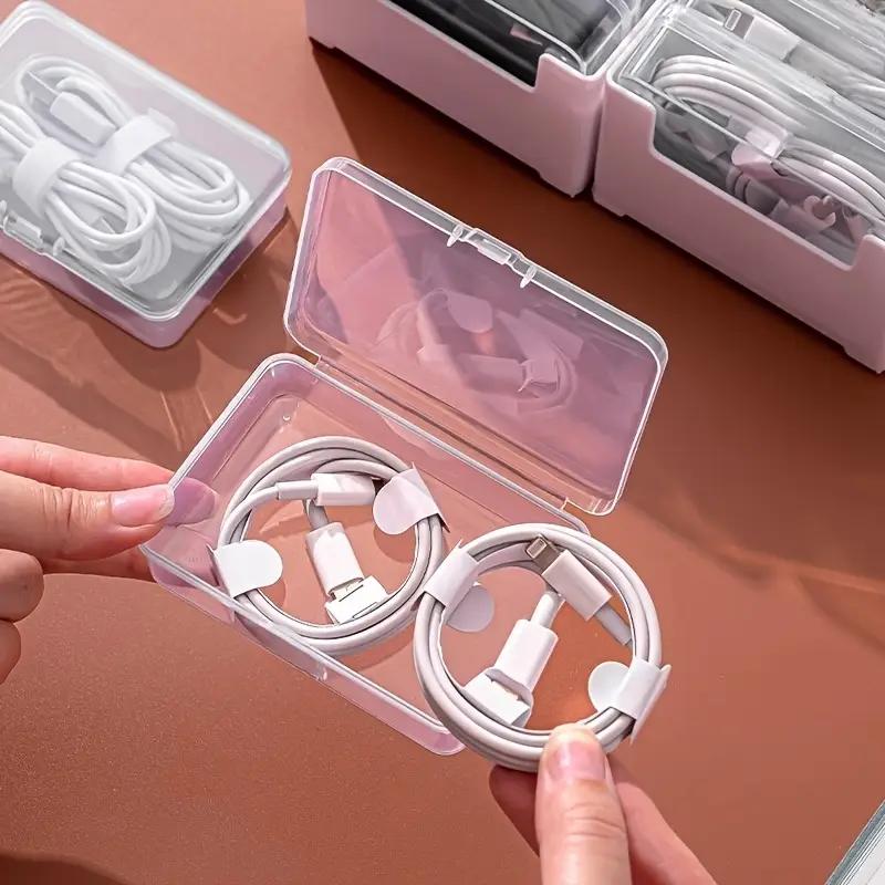 The Transparent Plastic Data Cable Storage Box Household Cable MobilePhone Charger Charging Cable Finishing Box Divided Grid Box