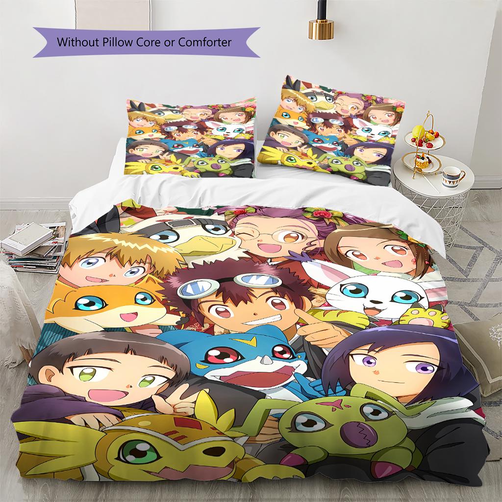 Digimon Adventure Pattern Bedding,Quilt Set Quilt Cover Pillowcase Home Birthday Gift (1 * duvet cover + 2 * pillowcase, without core)