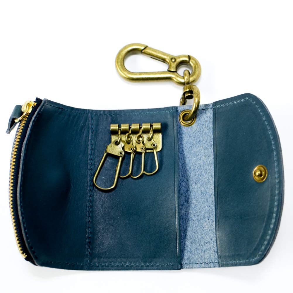 VINCENT CRAFTED Made in Japan Tochigi Leather Paisley Carabiner Key Case & Coin Case PAOLO Keychain for Women and Men <V1 PAOLO Navy>