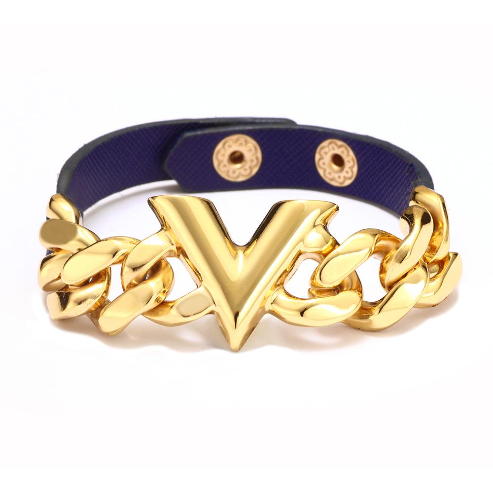 Qino PU Leather V-Chain Fashion Bangle: Stylish Couple's Bracelet