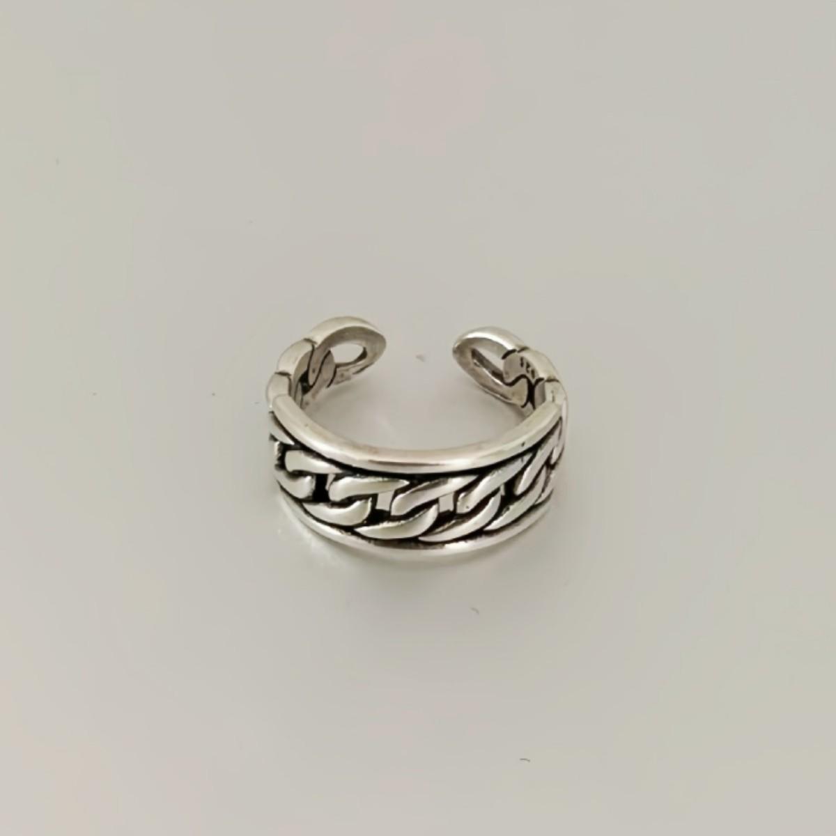 Personalized Retro Woven Lock Chain Women s Open Irregular Wide Ring античный серебряного