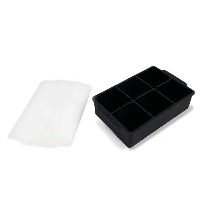

6 сеток большой лоток для льда форма с крышками гигантский большой силиконовый кубик льда квадратная коробка штабелируемый DIY виски льдогенератор кухня чёрный