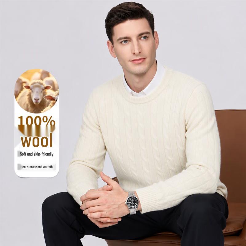 Yalu Men's Wool Thermal Crewneck Knit Sweater