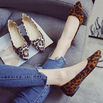 Dámská móda Leopard Ploché Boty Dámské Shallow Mouth Single Boty Lady Populární Flock Špičaté Ploché Dámské Navlékání