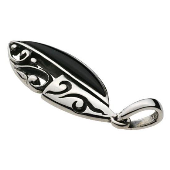 [Cenote] Arabesque Leaf Pendant with Onyx [Silver 925 Accessory] P0334