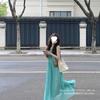 French hollow suspender dress women's summer seaside vacation wind beach skirt pleated lazy relaxation long skirt