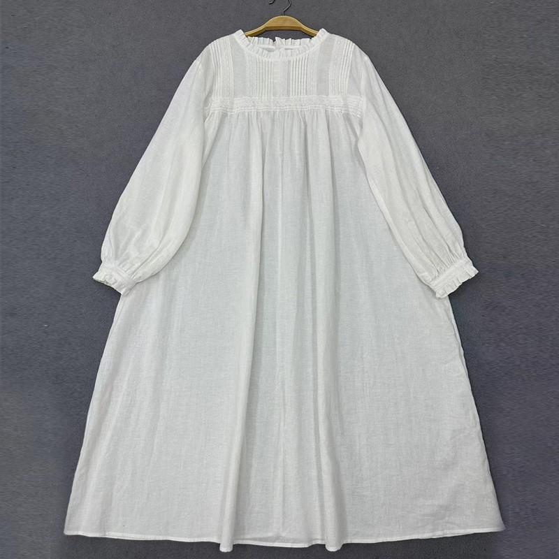 Johnature Japonské ženy Lesní šaty Vintage akordeon plisovaná krajka Volné Jednoduché Jednobarevné Podzimní Dámské Šaty