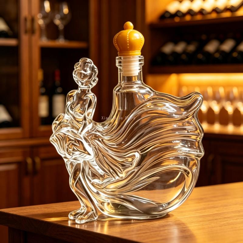 Unique Leakproof Glass Spirit Decanter Dancing Figure Crown Top Wine Whiskey Storage Bottle Special Housewarming Gift