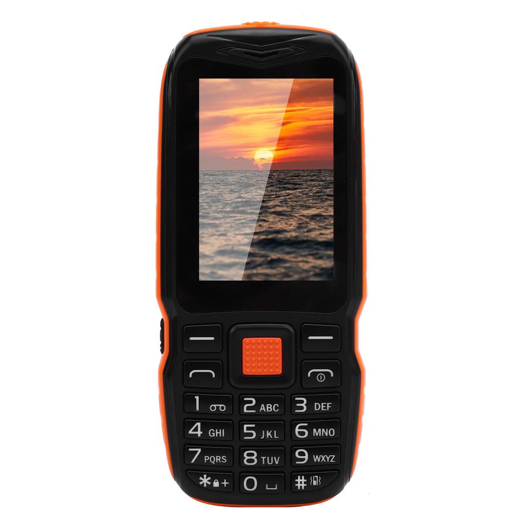 Stor Knapp Telefon 2.6in HD Skjerm 0.13MP Dobbelt SIM Dobbelt Standby 2G Mobiltelefon med Sideknapp Lommelykt Oransje