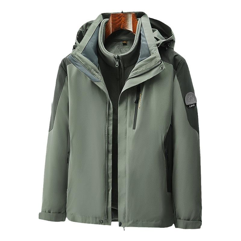 2023 New Men's Outdoor Casual Jacket Waterproof and Windproof Three-in-one Detachable Autumn and Winter Jacket Mountaineering Suit