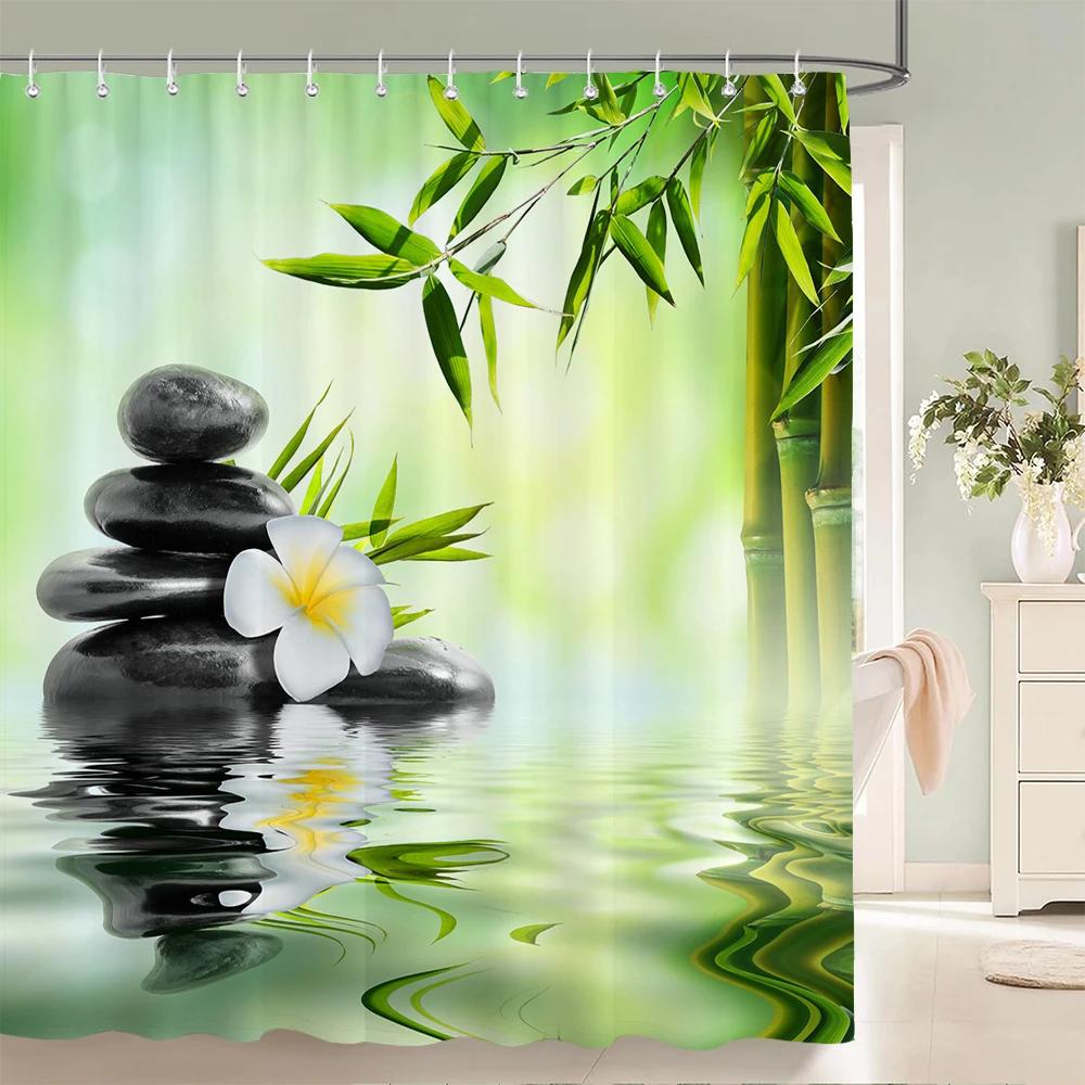 Green Plant Bamboo Shower Curtain Bathroom Bath Curtain Waterproof polyester 3D Printed Trees 180*200cm Bath Screen With Hooks