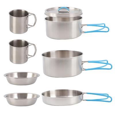 Outdoor Camping Cookware Set 2 People Stainless Steel Set Camping Pots and Pans with Foldable