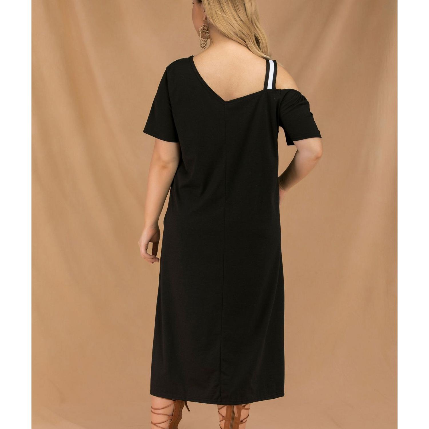 Лоскутное платье с вырезом на плечах для женщин — фото 5