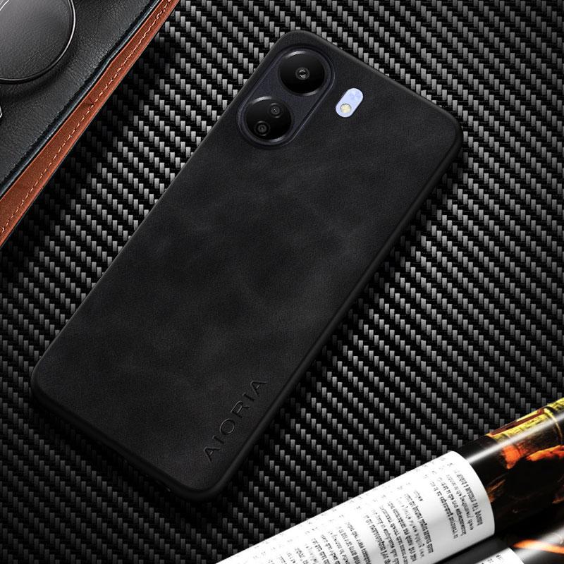 

Модный кожаный чехол для POCO C65 C55 C51 C40, шелковистый на ощупь, легкий и прочный чехол POCO C40 темно серый