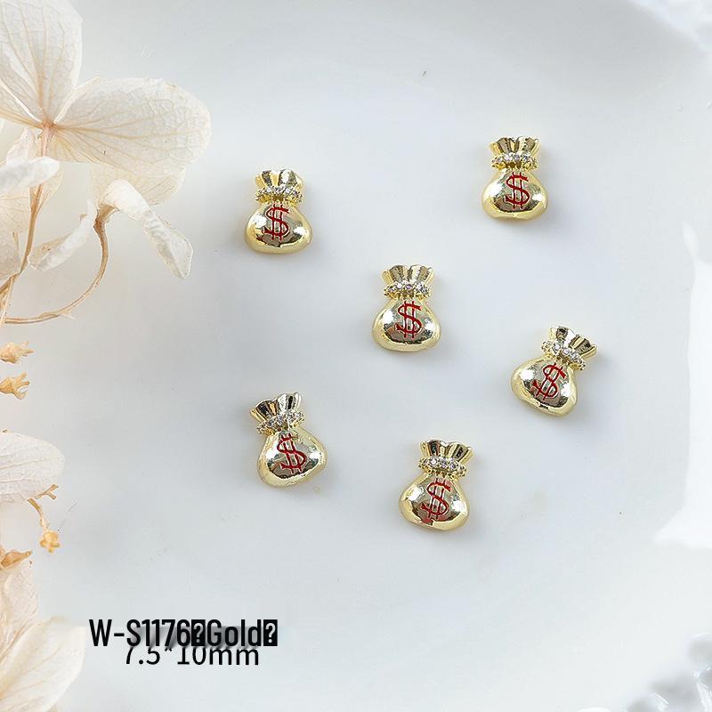 Nový rok nail art: Luxusní přívěsek Fortune Bag ze zirkonu a zlatem vykládané nositelné doplňky na nehty s kamínky