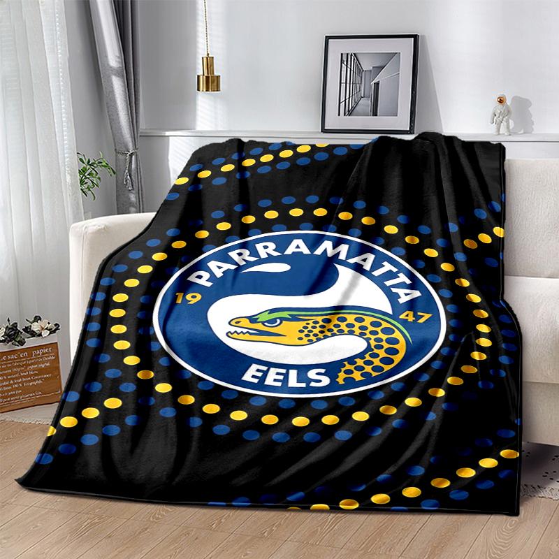 Parramatta Eels Flag Flannel Blanket Soft All-Season Throw, Design for Camping, Car Travel, Hiking Sofa, Bed, Office Perfect Gift for Parties