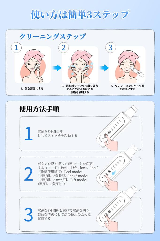 Hypast Cordless Water Peeling Device with LED LCD Lightweight Ultrasonic Compact and International Japanese Instruction Perfect for Baby Gifts and Day