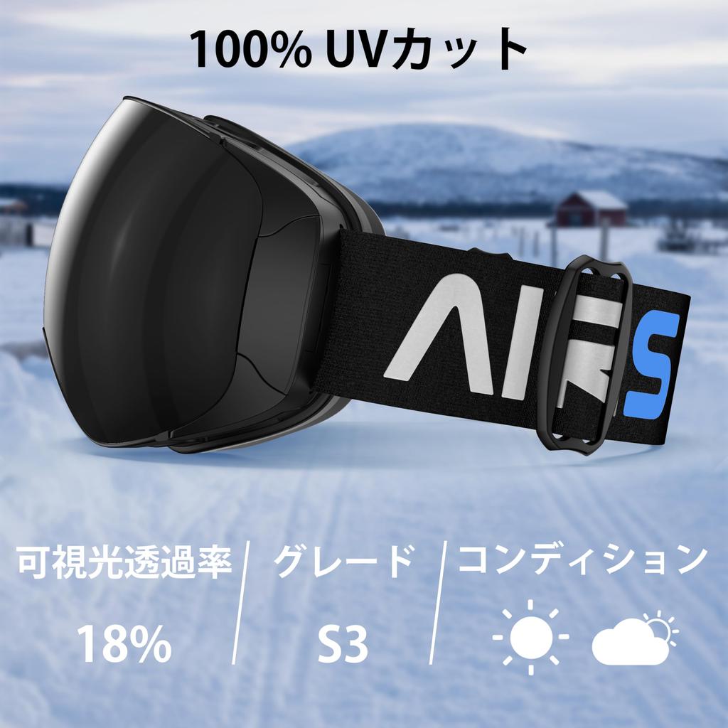 AirsFish New Ski Goggles [8 Pairs of Powerful Magnets & Buckle Fastening, Magnetic Interchangeable Double Lenses] Snowboard Goggles with Triple Anti-F