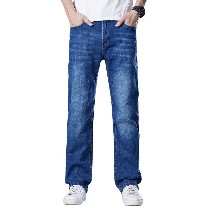 Autumn/Winter Heavyweight Plus Size Men's Jeans High-Waisted Slim-Fit Skinny Trousers Stretchy Thick-Weave Trousers for Larger Builds