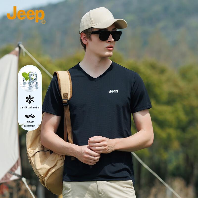 JEEP Men s Ice Silk V-Neck Short Sleeve T-Shirt M