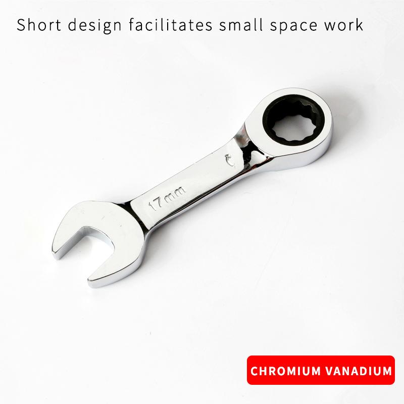 1 Stück 8–19 mm 72 Zähne Kurzgriff Ratschen-Steckschlüssel CRV Schnellöffner Reversibler Kombinationsschlüssel Stubby Schraubenschlüssel Autoreparaturwerkzeuge