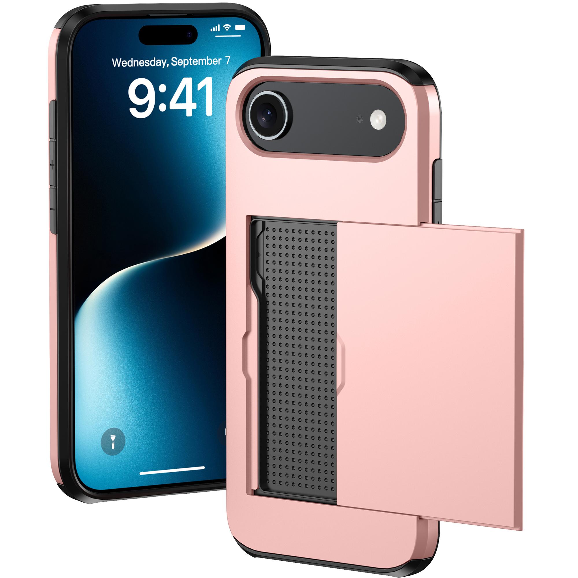 

For iPhone 17 Air Case with Card Holder TPU+PC Phone Back Cover Silver