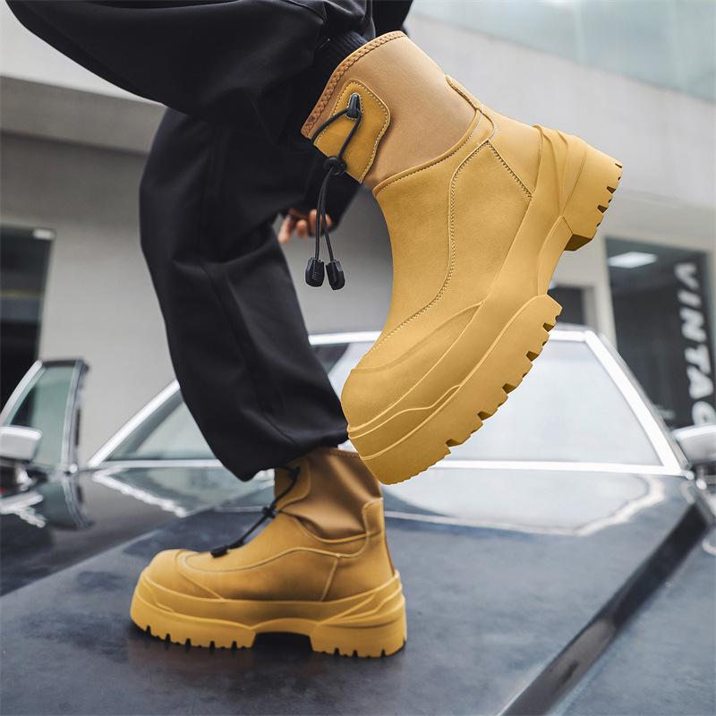 2024 New Men's Shoes Spring and Autumn Casual Big Head Leather Boots Thick Sole Inner Height Increase Martin Boots 4722-T