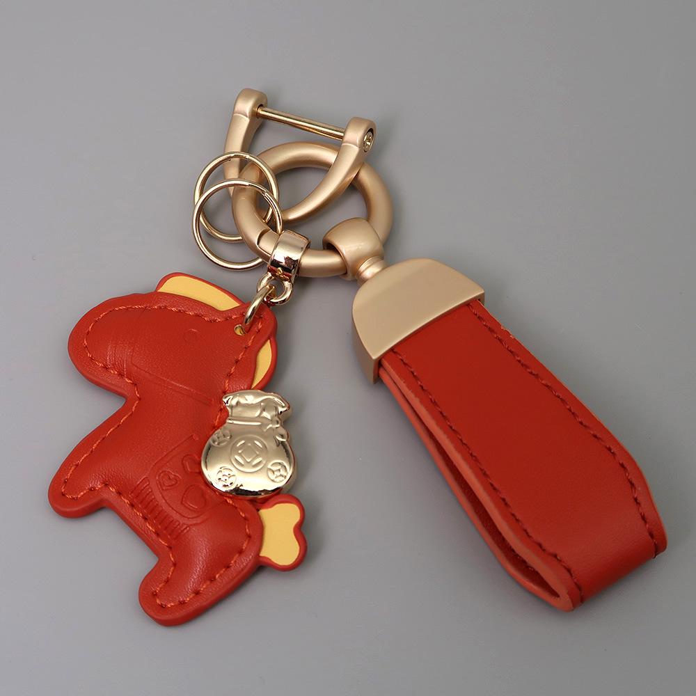 Kleiner Schaf- & Pferdeleder-Schlüsselanhänger mit Perlenanhänger - Gold