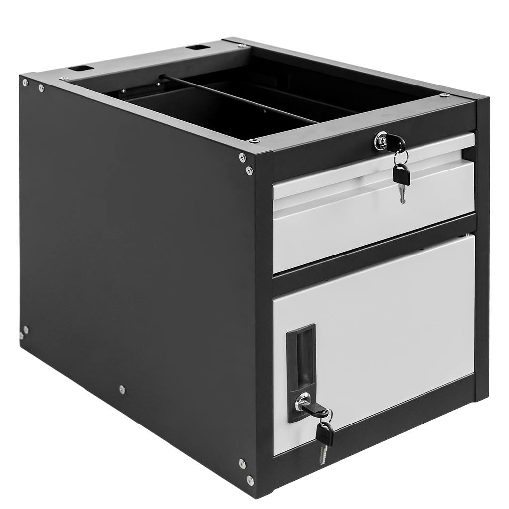 Mega-M tool cabinet for workbenches 1 drawer + 1 cabinet with doors W-37 cm x D-48.6 cm x H-50 cm system 01 graphite/gray front N