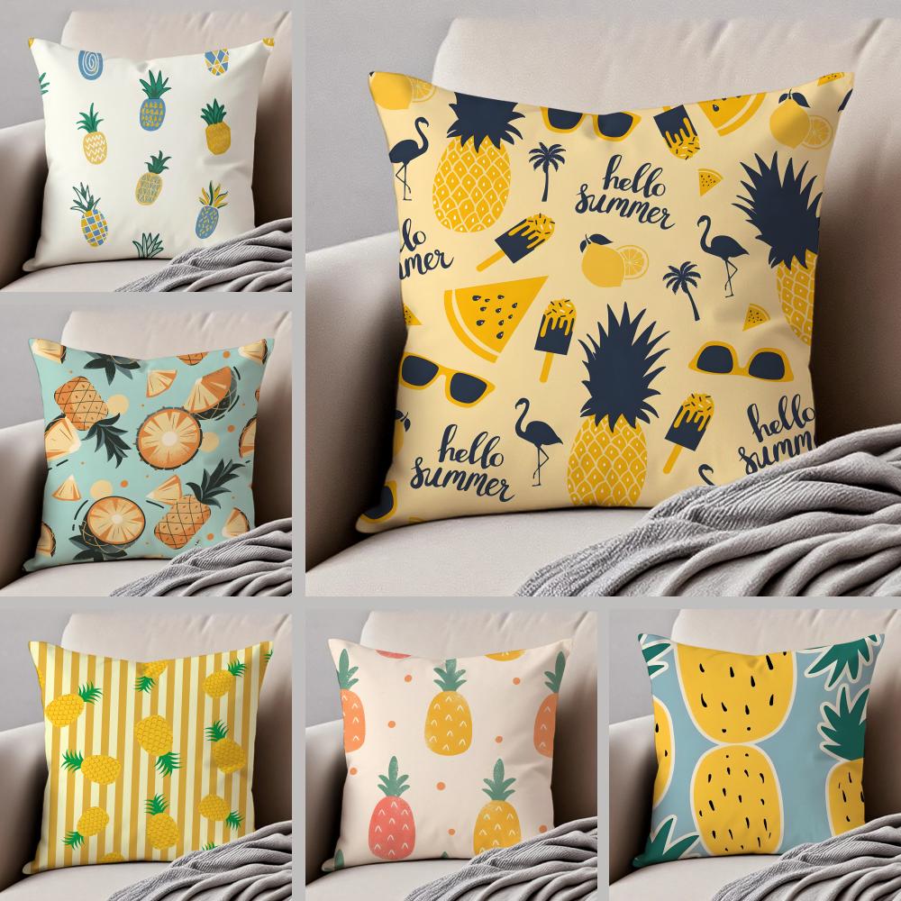 Handdrawn pineapple Cushion Cover Throw Pillow Cover Hidden Button Durable Polyester Chair Cushion