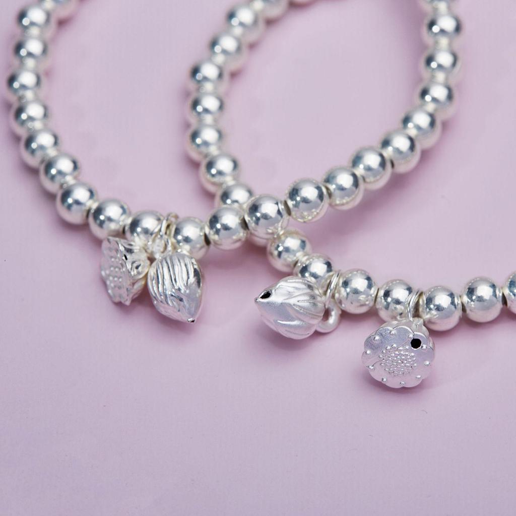 Two Lives Joy Sterling Silver S999 Lotus Pod Bead Bracelet - Pure Silver Women's Fresh Style Accessory