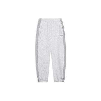 Li Ning Sports Trend Series Color Block Drawstring Cuffed Knitted Sweatpants Men Bottoms Flower-Gray AKLT055-1