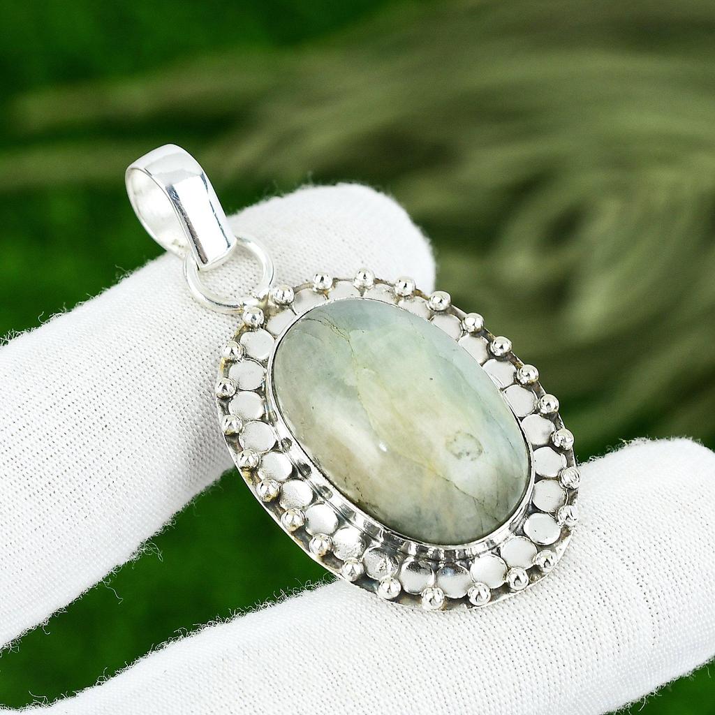 Natural Aquamarine Gemstone Pendant Handmade 925 Sterling Silver Indian Jewelry