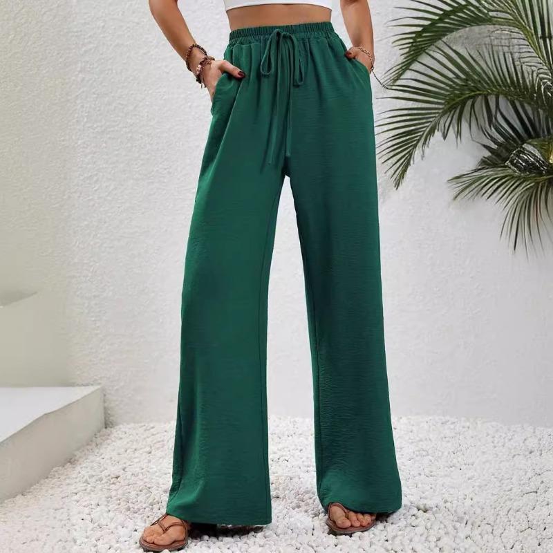 Women Casual Solid Color Loose Wide Leg Floor Length Pants