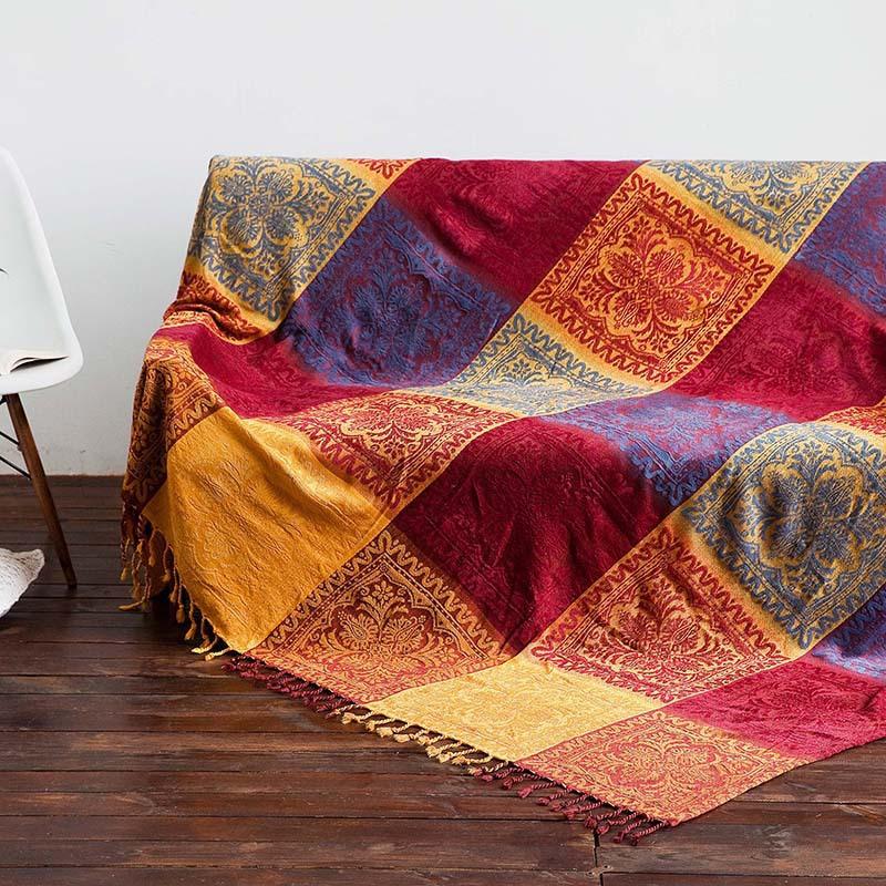 Southeast Asian Style Chenille Woven Sofa Cover Blanket 150x190cm