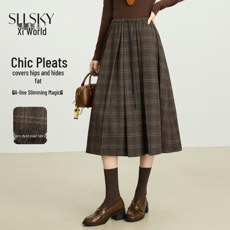 Sllsky Винтажная клетчатая плиссированная юбка-миди А-силуэта L